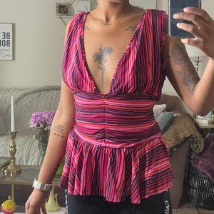 VINTAGE Y2K V Cut Summer Ruched Blouse